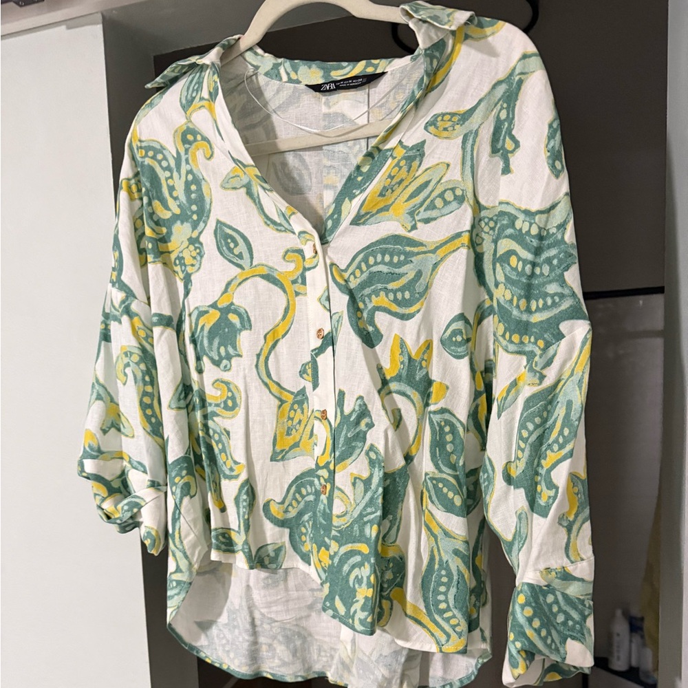 Zara Floral Button-Up Blouse